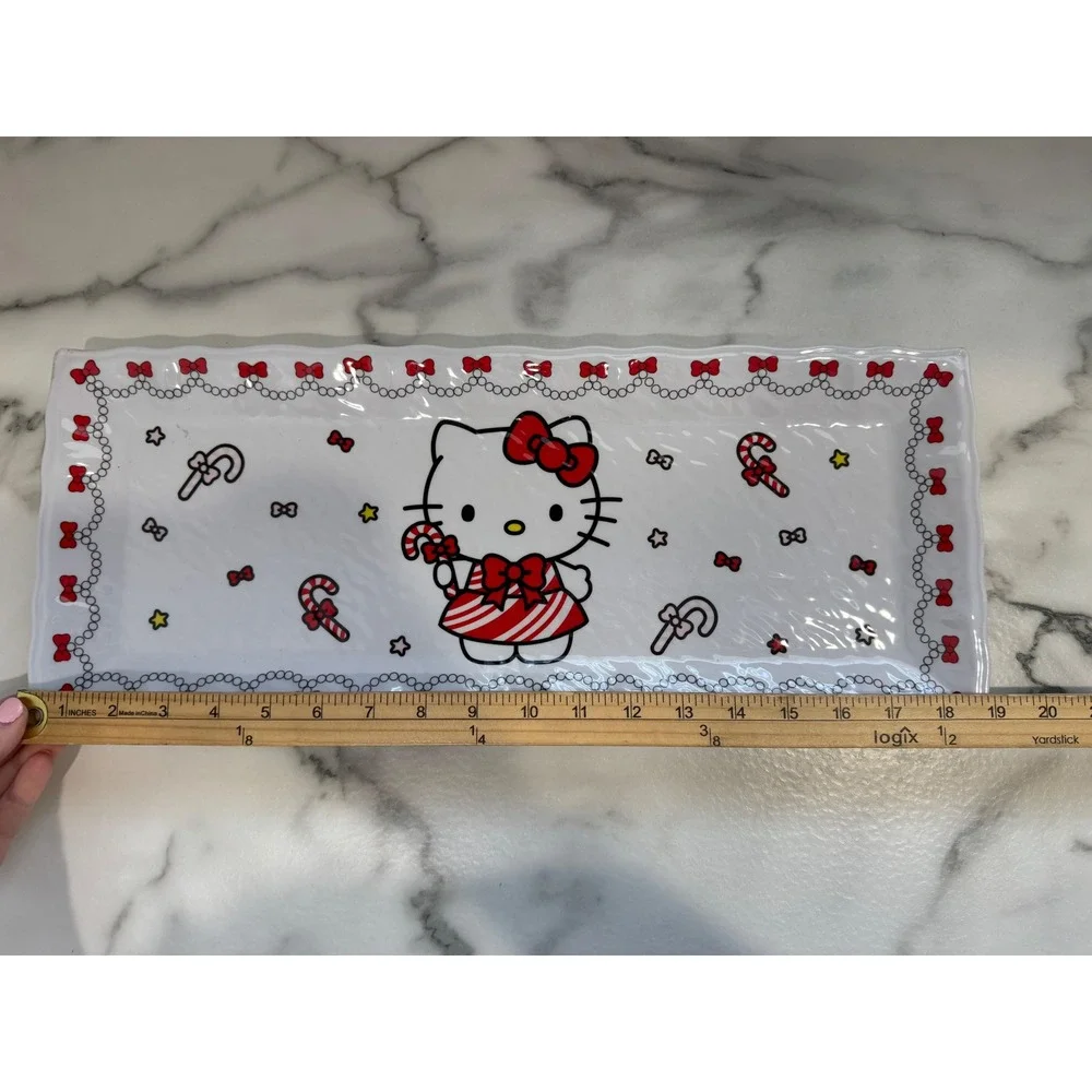 Hello‎ Kitty Christmas Serving Tray Cookie Platter Candy Canes Melamine 19